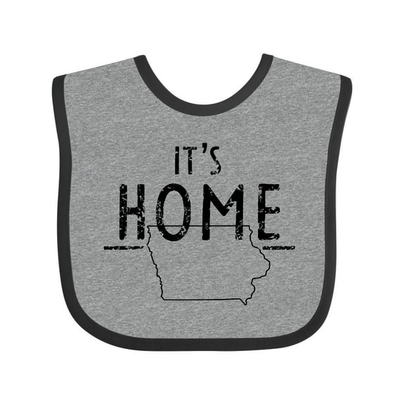Inktastic It's Home- State of Iowa Outline Distressed Text Boys or Girls Baby Bib