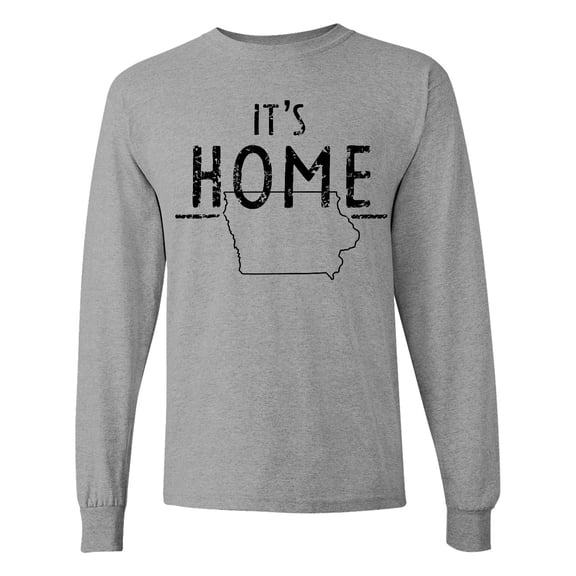 Inktastic It's Home State of Iowa Outline Distressed Text Long Sleeve T-Shirt