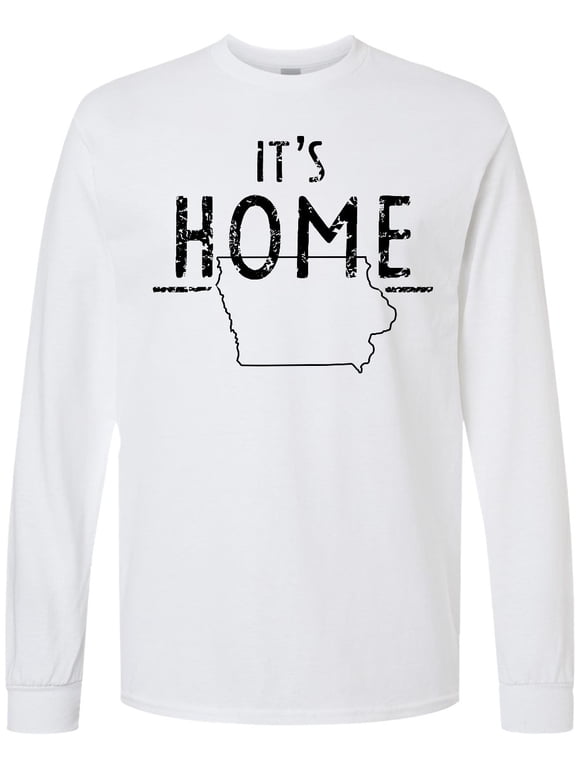 It's Home State of Iowa Outline Distressed Text Long Sleeve T-Shirt