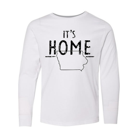 Inktastic It's Home- State of Iowa Outline Distressed Text Long Sleeve Youth T-Shirt