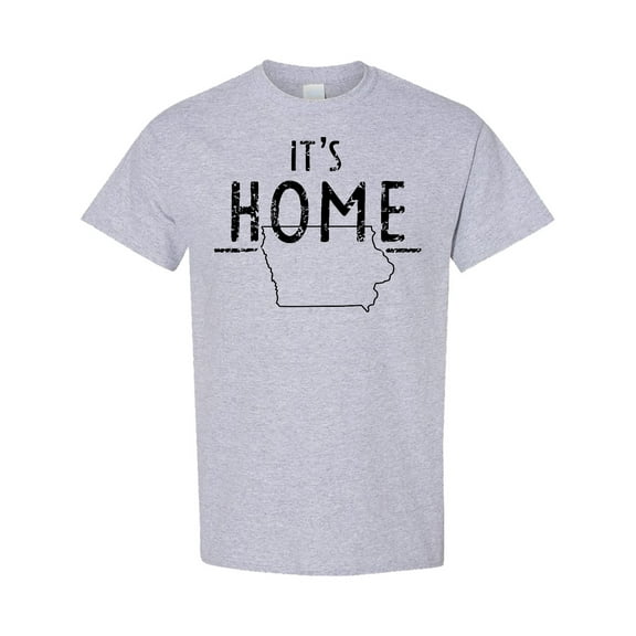 Inktastic It's Home State of Iowa Outline Distressed Text T-Shirt