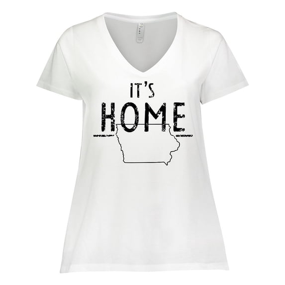 Inktastic It's Home- State of Iowa Outline Distressed Text Women's Plus Size V-Neck T-Shirt