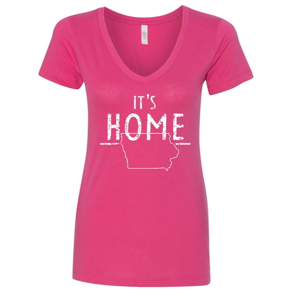 Inktastic It's Home State of Iowa Outline Distressed Text Women's V-Neck T-Shirt