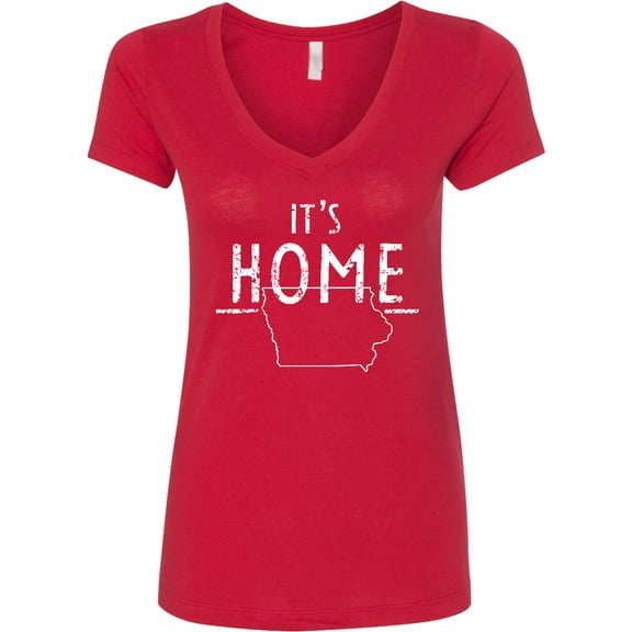Inktastic It's Home State of Iowa Outline Distressed Text Women's V-Neck T-Shirt