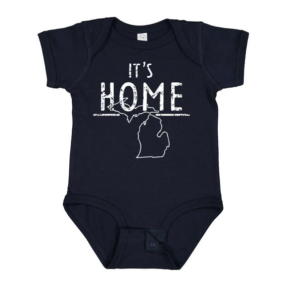 Inktastic It's Home- State of Michigan Outline Distressed Text Boys or Girls Baby Bodysuit