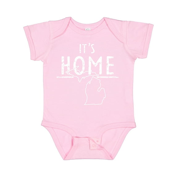 Inktastic It's Home- State of Michigan Outline Distressed Text Boys or Girls Baby Bodysuit