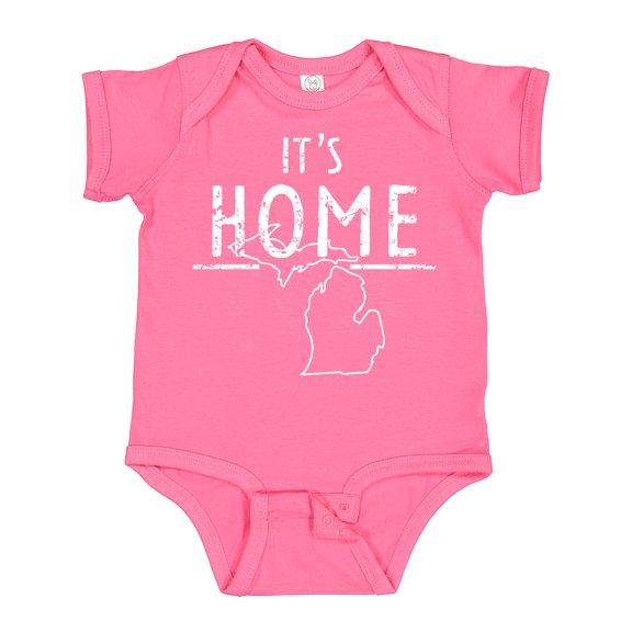 Inktastic It's Home- State  of Michigan Outline Distressed Text Boys or Girls Baby Bodysuit