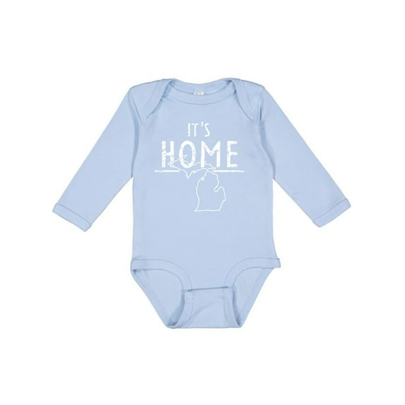 Inktastic It's Home- State of Michigan Outline Distressed Text Boys or Girls Long Sleeve Baby Bodysuit