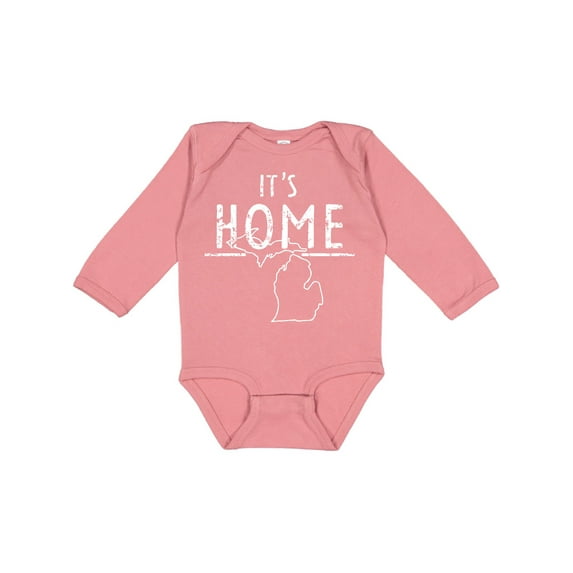 Inktastic It's Home- State of Michigan Outline Distressed Text Boys or Girls Long Sleeve Baby Bodysuit