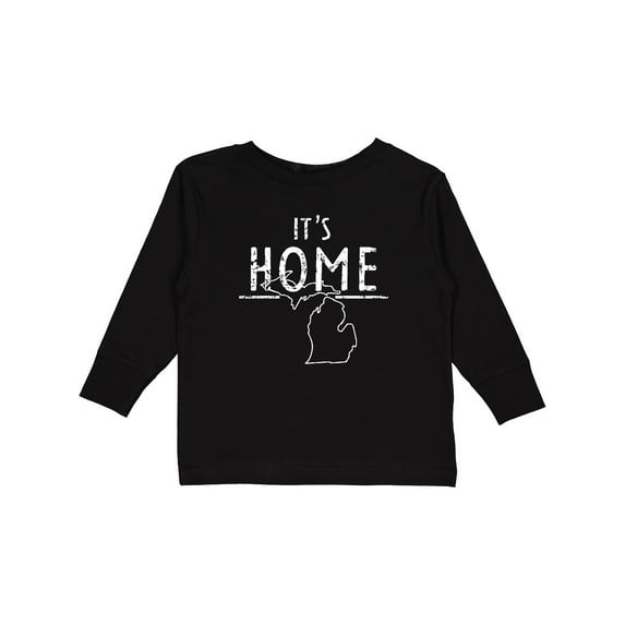 Inktastic It's Home State of Michigan Outline Distressed Text Boys or Girls Long Sleeve Toddler T-Shirt