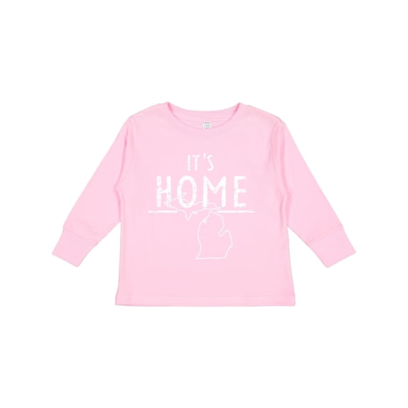 Inktastic It's Home State of Michigan Outline Distressed Text Boys or Girls Long Sleeve Toddler T-Shirt