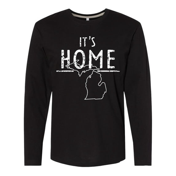 Inktastic It's Home- State of Michigan Outline Distressed Text Long Sleeve T-Shirt