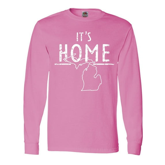 Inktastic It's Home- State of Michigan Outline Distressed Text Long Sleeve T-Shirt
