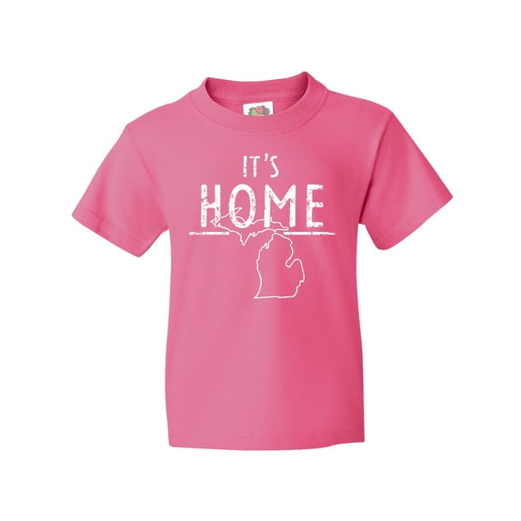 Inktastic It's Home- State of Michigan Outline Distressed Text Youth T-Shirt