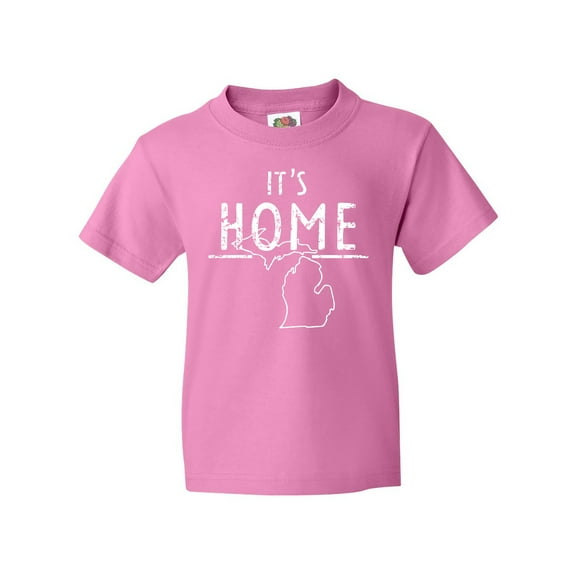 Inktastic It's Home- State of Michigan Outline Distressed Text Youth T-Shirt