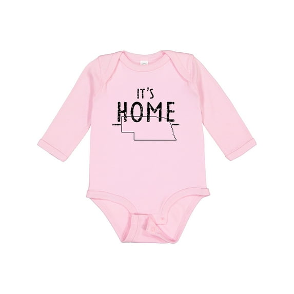 Inktastic It's Home- State of Nebraska Outline Distressed Text Boys or Girls Long Sleeve Baby Bodysuit