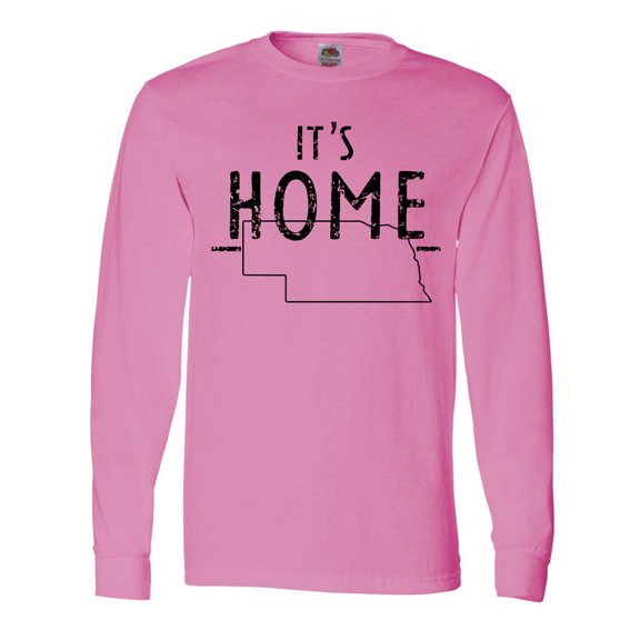 Inktastic It's Home- State of Nebraska Outline Distressed Text Long Sleeve T-Shirt
