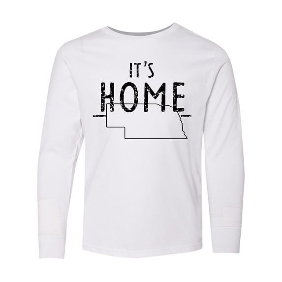 Inktastic It's Home- State of Nebraska Outline Distressed Text Long Sleeve Youth T-Shirt