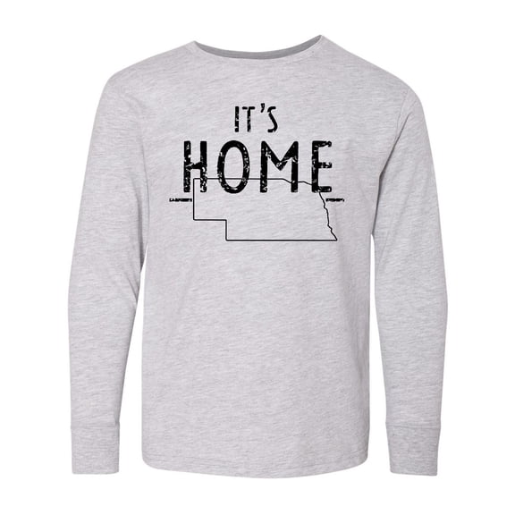 Inktastic It's Home- State of Nebraska Outline Distressed Text Long Sleeve Youth T-Shirt