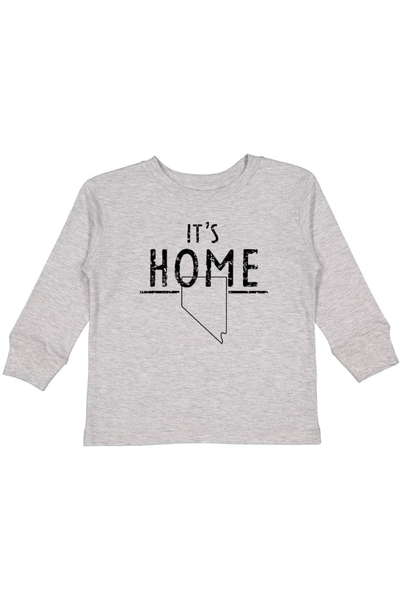 It's Home- State of Nevada Outline Distressed Text Boys or Girls Long Sleeve Toddler T-Shirt