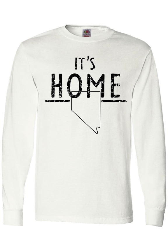 It's Home- State of Nevada Outline Distressed Text Long Sleeve T-Shirt