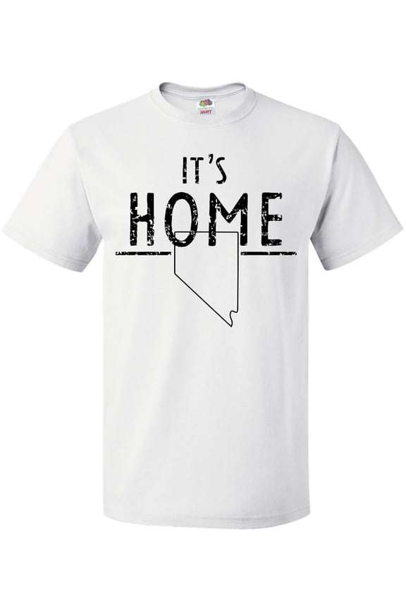 It's Home- State of Nevada Outline Distressed Text T-Shirt