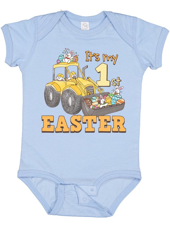 It's My 1st Easter Construction Bunnies Boys or Girls Baby Bodysuit