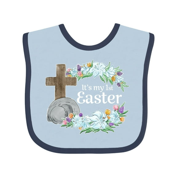 Inktastic It's My 1st Easter with Cross and Flowers Boys or Girls Baby Bib