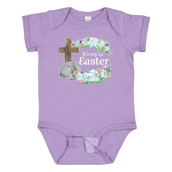 Inktastic It's My 1st Easter with Cross and Flowers Boys or Girls Baby Bodysuit