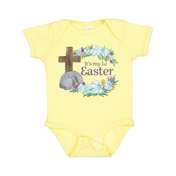 Inktastic It's My 1st Easter with Cross and Flowers Boys or Girls Baby Bodysuit