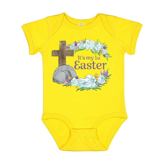 Inktastic It's My 1st Easter with Cross and Flowers Boys or Girls Baby Bodysuit