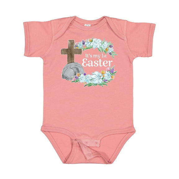 Inktastic It's My 1st Easter with Cross and Flowers Boys or Girls Baby Bodysuit