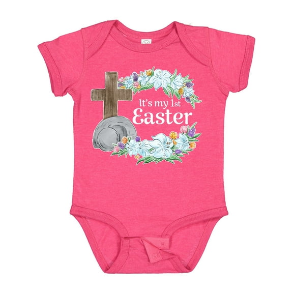 Inktastic It's My 1st Easter with Cross and Flowers Boys or Girls Baby Bodysuit