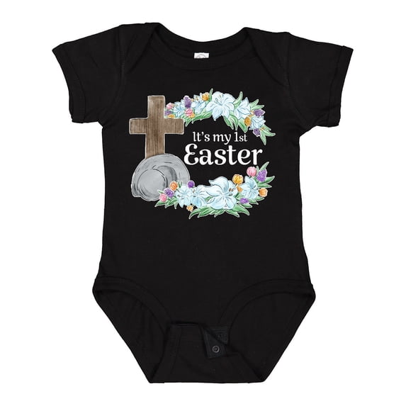 Inktastic It's My 1st Easter with Cross and Flowers Boys or Girls Baby Bodysuit