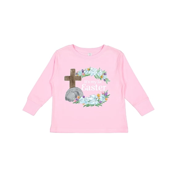 Inktastic It's My 1st Easter with Cross and Flowers Boys or Girls Long Sleeve Toddler T-Shirt