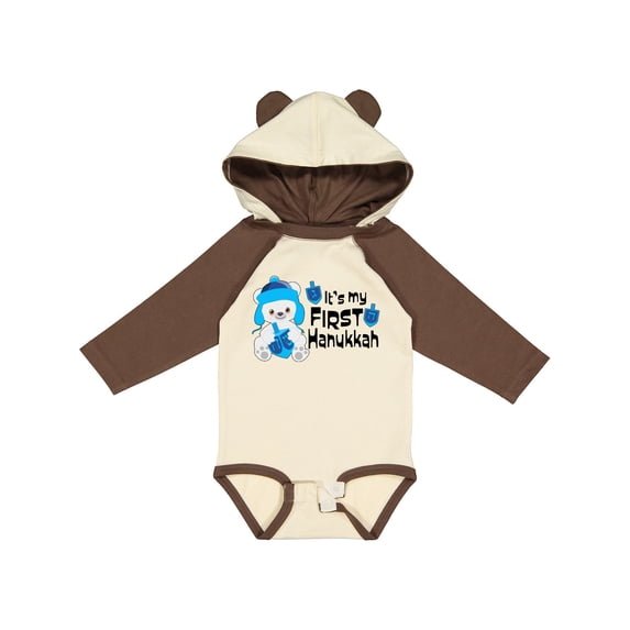 Inktastic It's My 1st Hanukkah Cute Bear with Dreidel Boys or Girls Long Sleeve Baby Bodysuit