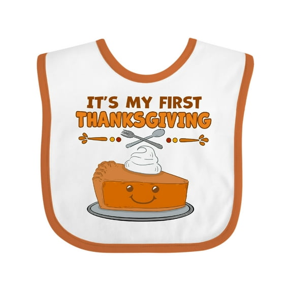 Inktastic It's My 1st Thanksgiving with Cute Smiling Pumpkin Pie Boys or Girls Baby Bib