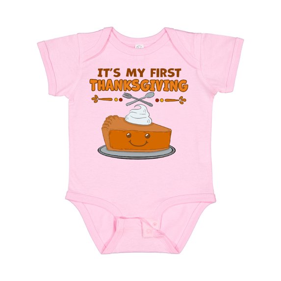 Inktastic It's My 1st Thanksgiving with Cute Smiling Pumpkin Pie Boys or Girls Baby Bodysuit