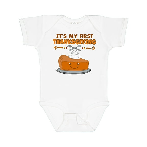 Inktastic It's My 1st Thanksgiving with Cute Smiling Pumpkin Pie Boys or Girls Baby Bodysuit