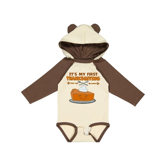 Inktastic It's My 1st Thanksgiving with Cute Smiling Pumpkin Pie Boys or Girls Long Sleeve Baby Bodysuit