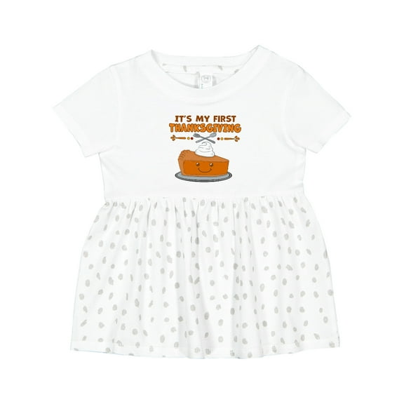 Inktastic It's My 1st Thanksgiving with Cute Smiling Pumpkin Pie Girls Baby Dress