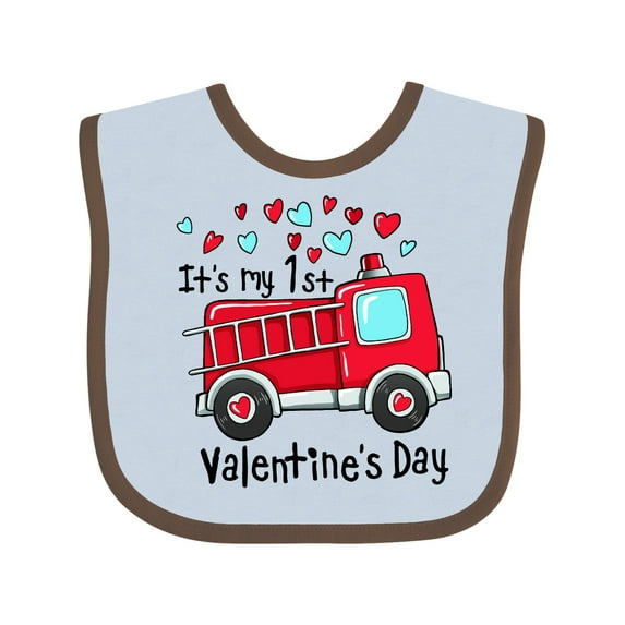 Inktastic It's My 1st Valentine's Day Fire Truck Boys or Girls Baby Bib
