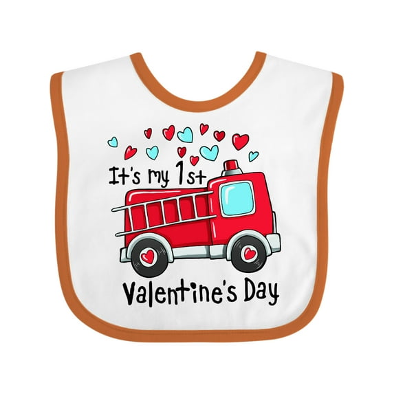 Inktastic It's My 1st Valentine's Day Fire Truck Boys or Girls Baby Bib