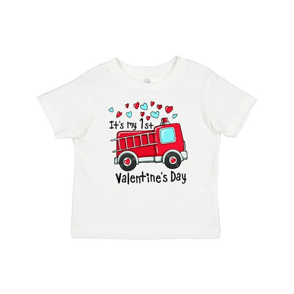 Inktastic It's My 1st Valentine's Day Fire Truck Boys or Girls Baby T-Shirt