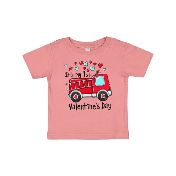 Inktastic It's My 1st Valentine's Day Fire Truck Boys or Girls Baby T-Shirt