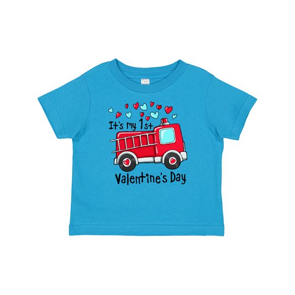 Inktastic It's My 1st Valentine's Day Fire Truck Boys or Girls Baby T-Shirt