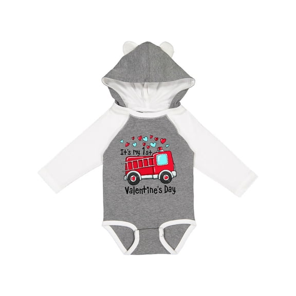 Inktastic It's My 1st Valentine's Day Fire Truck Boys or Girls Long Sleeve Baby Bodysuit