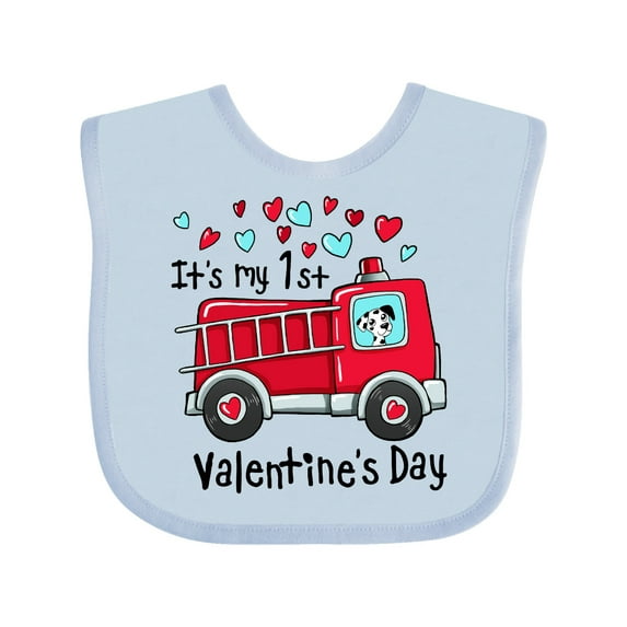 Inktastic It's My 1st Valentine's Day Fire Truck with Cute Dalmatian Boys or Girls Baby Bib