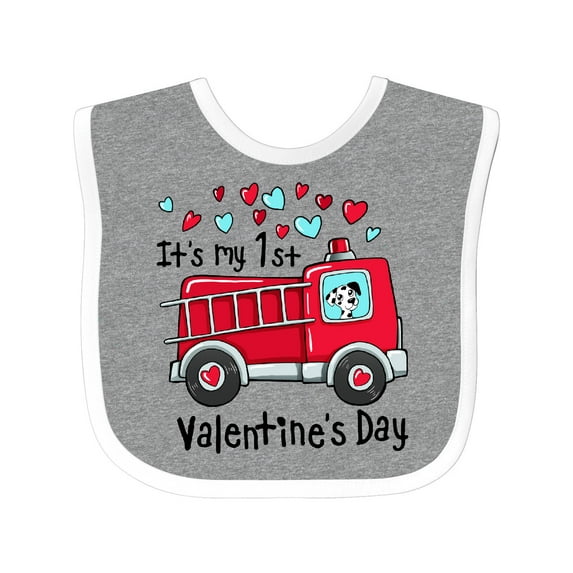 Inktastic It's My 1st Valentine's Day Fire Truck with Cute Dalmatian Boys or Girls Baby Bib