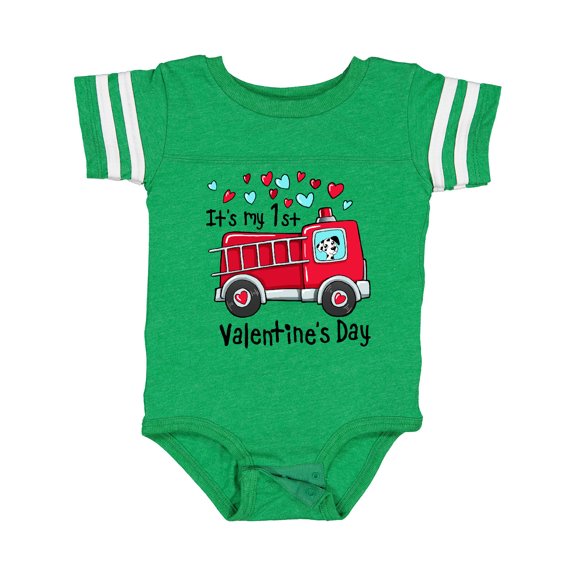 Inktastic It's My 1st Valentine's Day Fire Truck with Cute Dalmatian Boys or Girls Baby Bodysuit